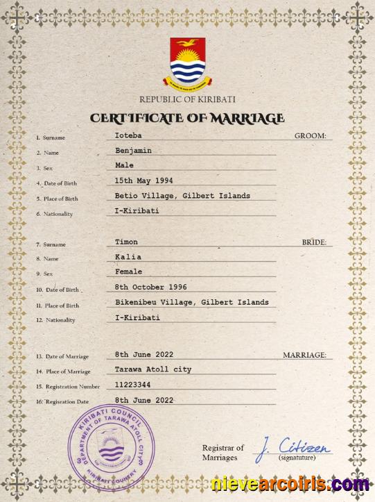 Kiribati marriage certificate